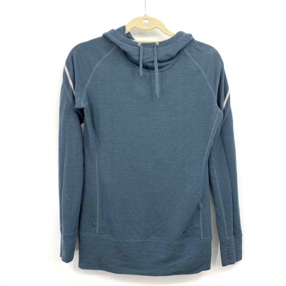 Nike Women Small Hoodie Blue Gray Dri Fit Pullover Sweatshirt Top Cowl Stretch